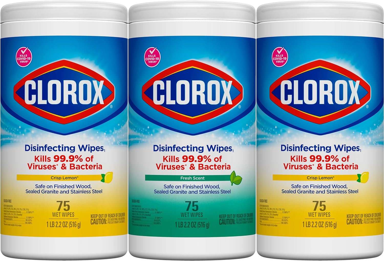 3-Pack 75-Count Clorox Disinfecting Wipes (Fresh Scent & Crisp Lemon) $10.13 w/ S&S + Free Shipping w/ Prime or on $35+