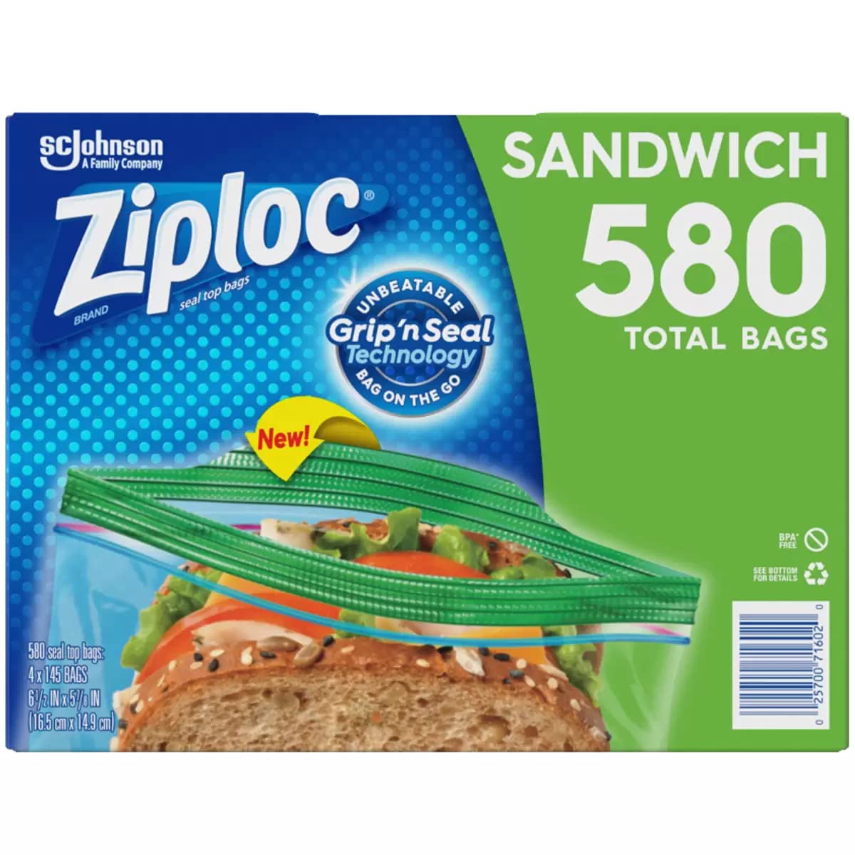 580-Count Ziploc Sandwich Bags w/ Easy Open Tabs $13.89 + Free Shipping w/ Prime or on $35+