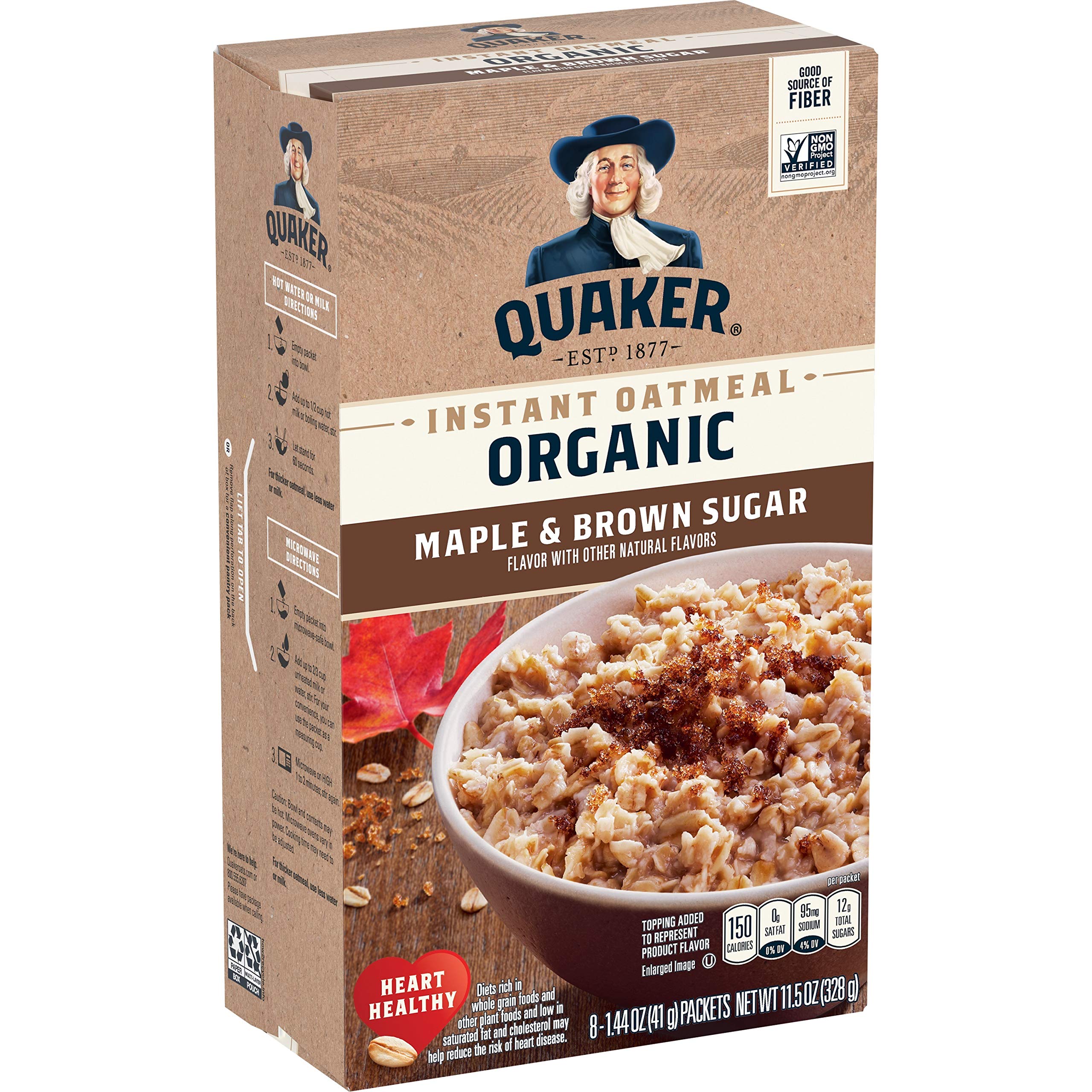 8-Pack 1.44-Oz Quaker Organic Instant Oatmeal Breakfast Cereal (Maple & Brown Sugar) $3.33 w/ S&S + Free Shipping w/ Prime or on $35+