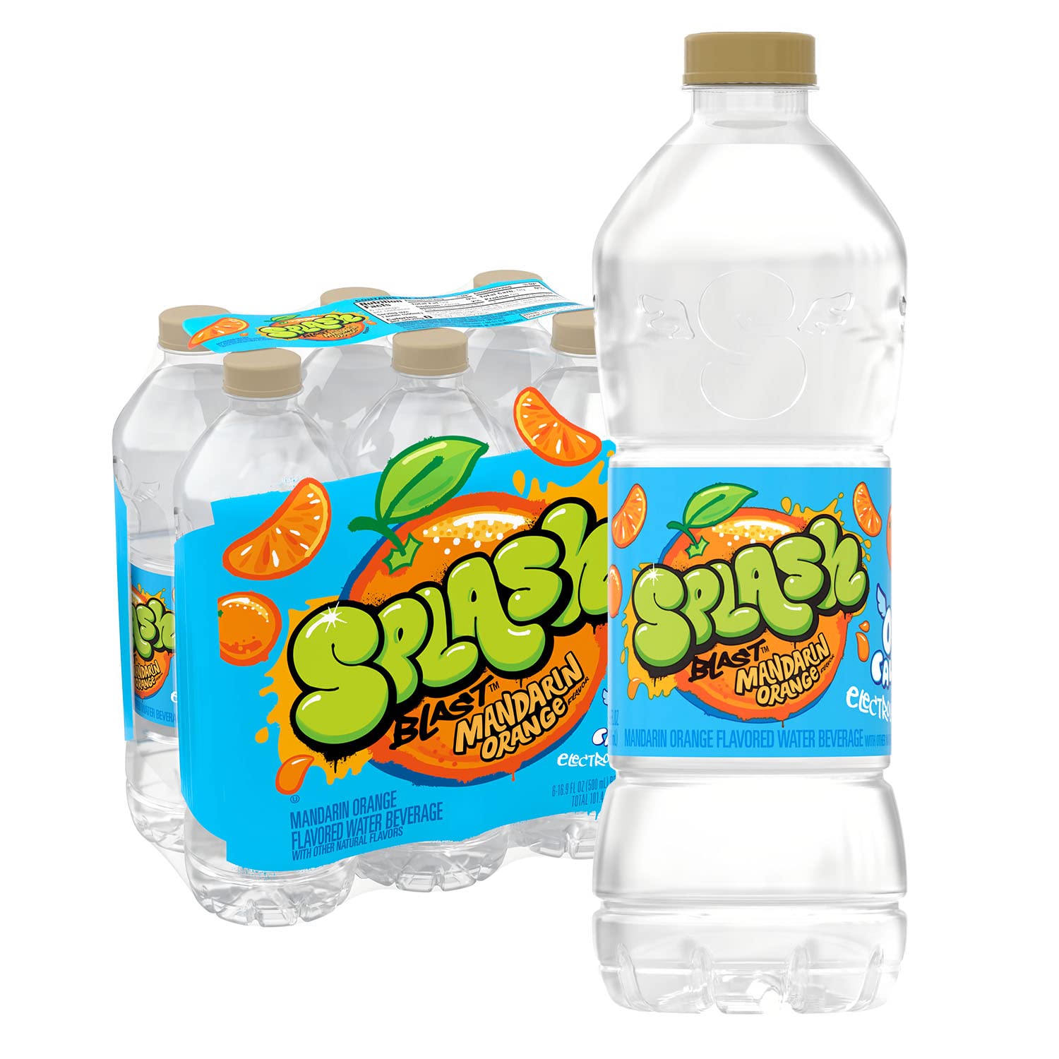 6Pack 16.9oz Splash Blast Zero Sugar Flavored Water (Mandarin Orange)
