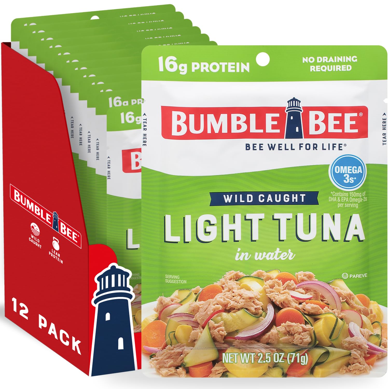 12-Count 2.5-Oz Bumble Bee Premium Light Tuna Pouch in Water $10.56 + Free Shipping w/ Prime or on $35+