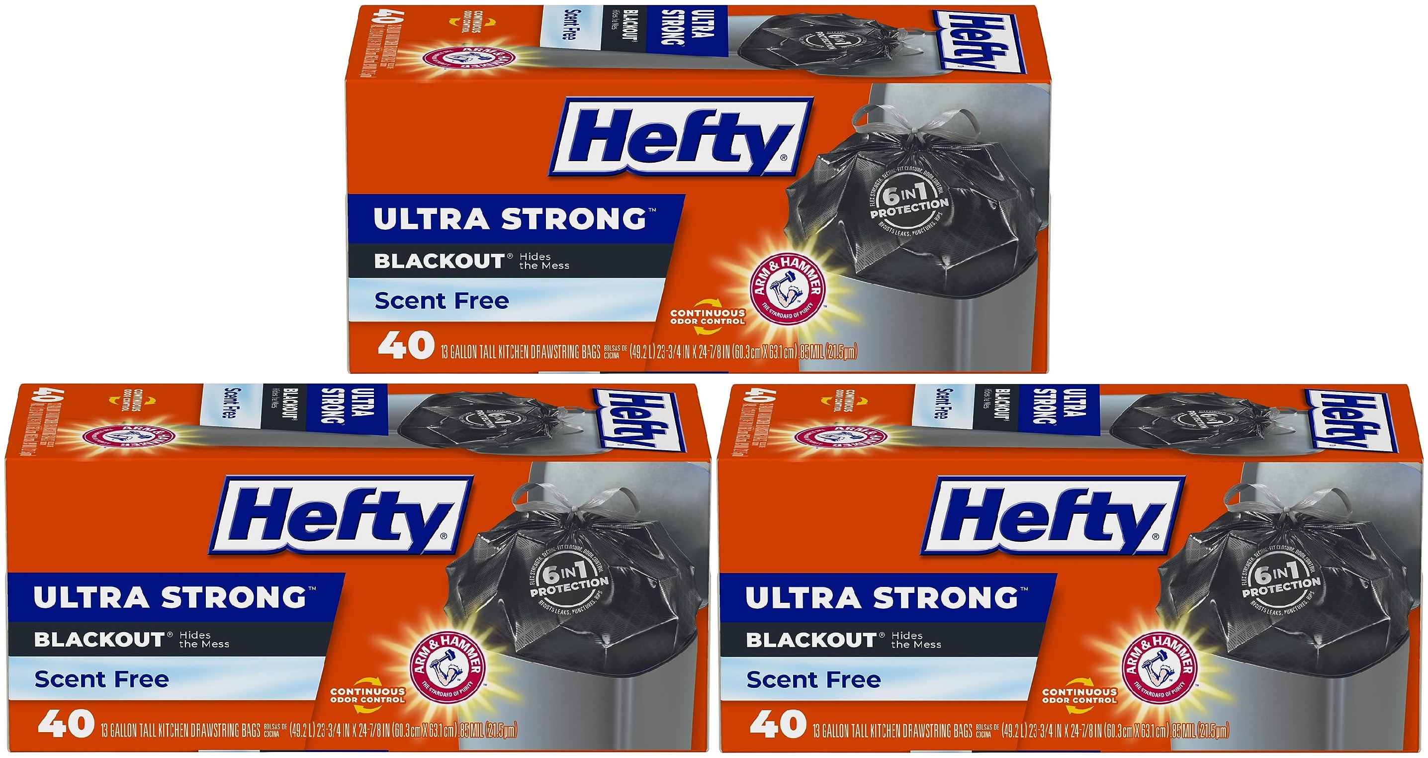 40Count 13Gallon Hefty Ultra Strong Tall Kitchen Trash Bags (Blackout