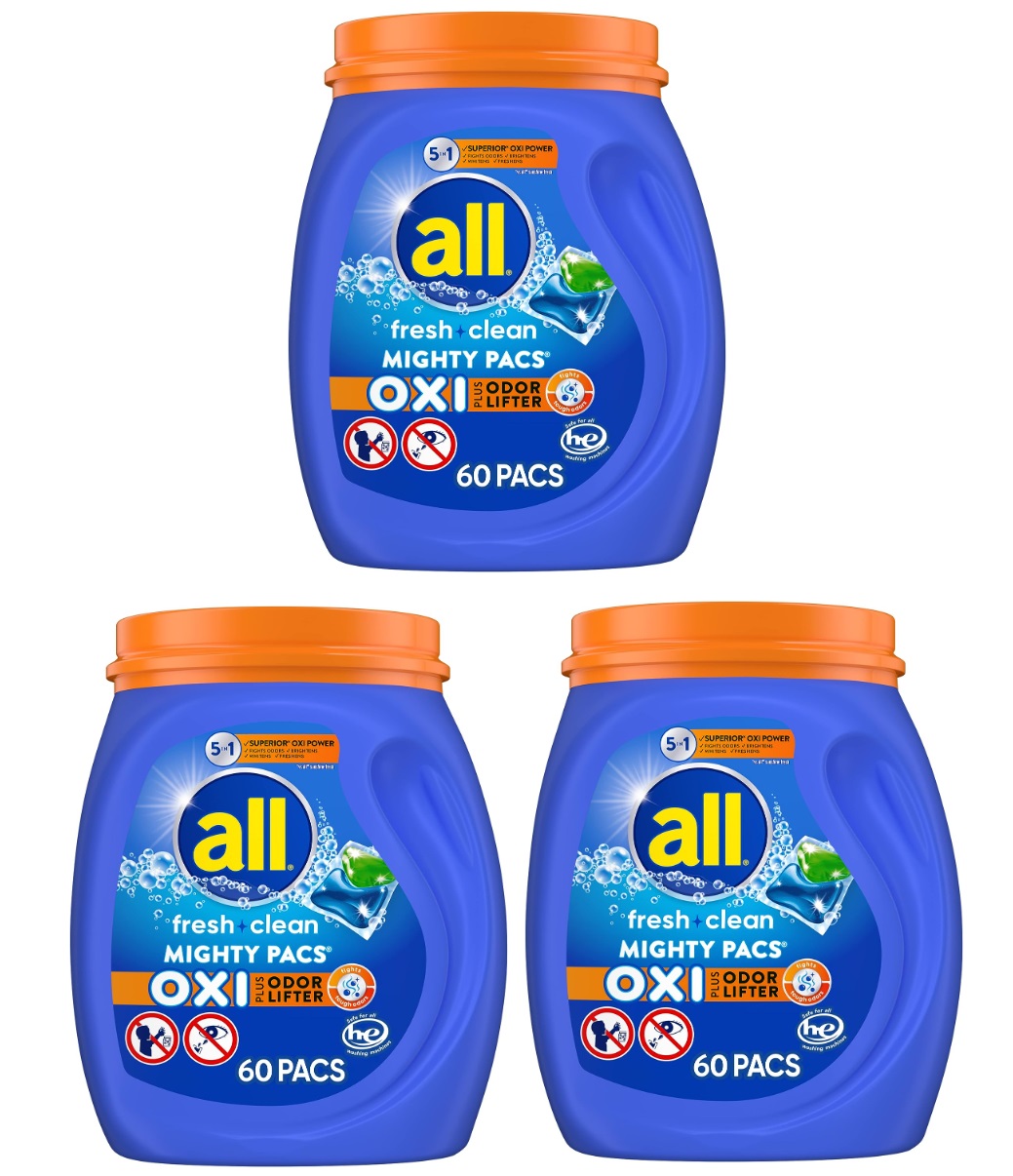 60-Count all Fresh Clean Oxi Plus Odor Lifter Laundry Detergent Pacs: 1 for $9.74 or 3 for $24.42 ($8.14 each) w/ S&S + Free Shipping