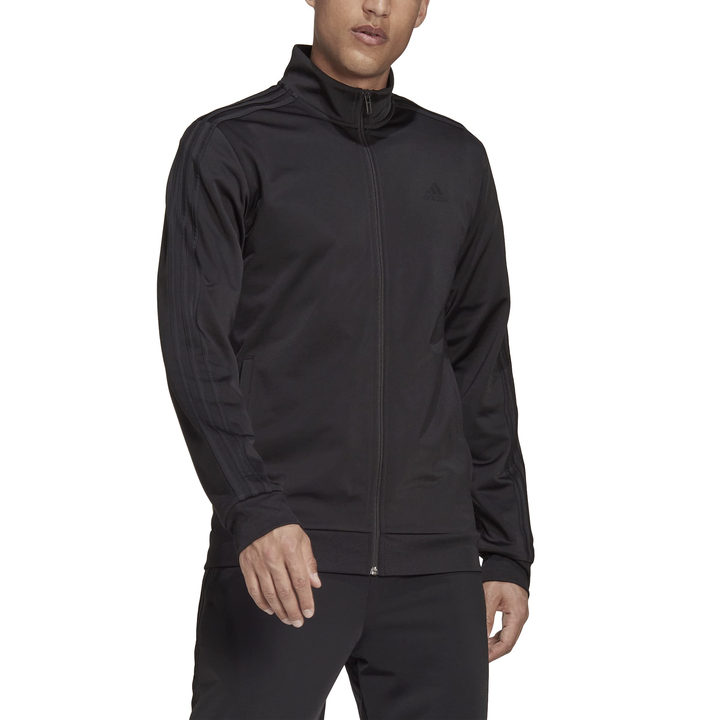 adidas Men's Warmup Tricot Regular 3stripes Track Jacket (Black/Black, select Regular or Tall