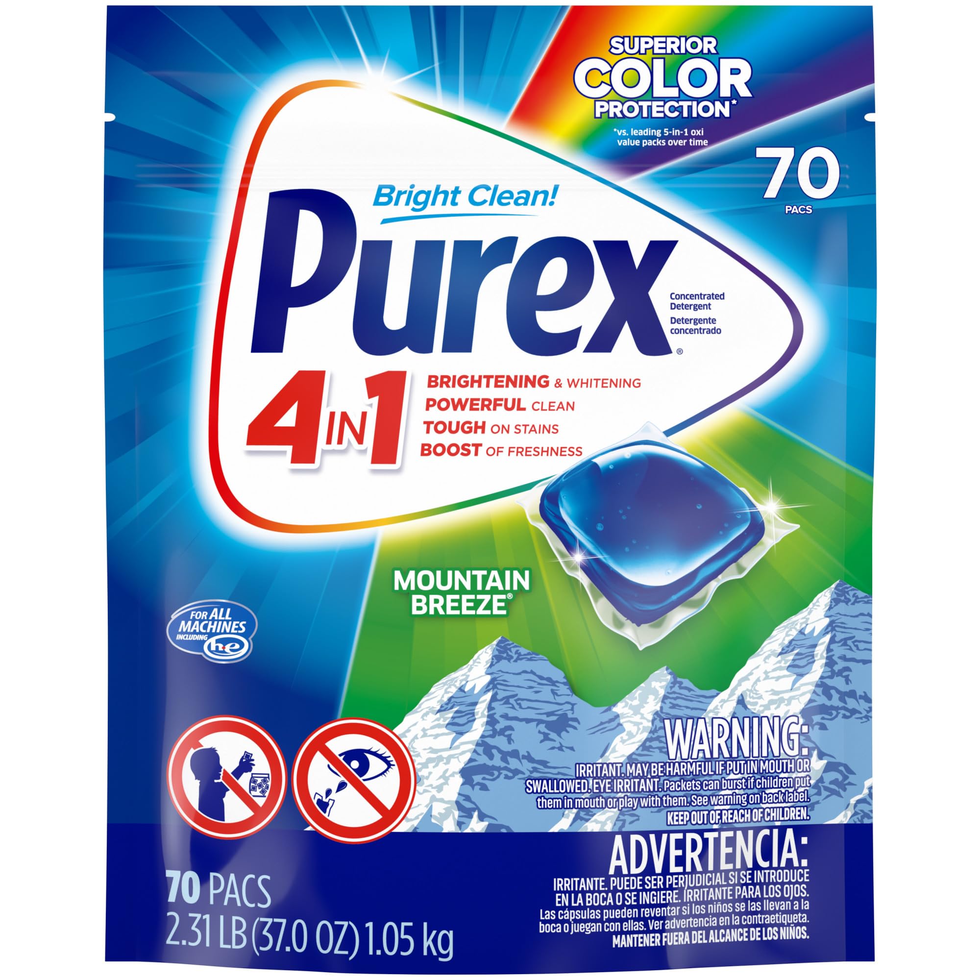 70-Count Purex 4-in-1 Laundry Detergent Pacs (Mountain Breeze) $7.10 w/ S&S + Free Shipping w/ Prime or on $35+