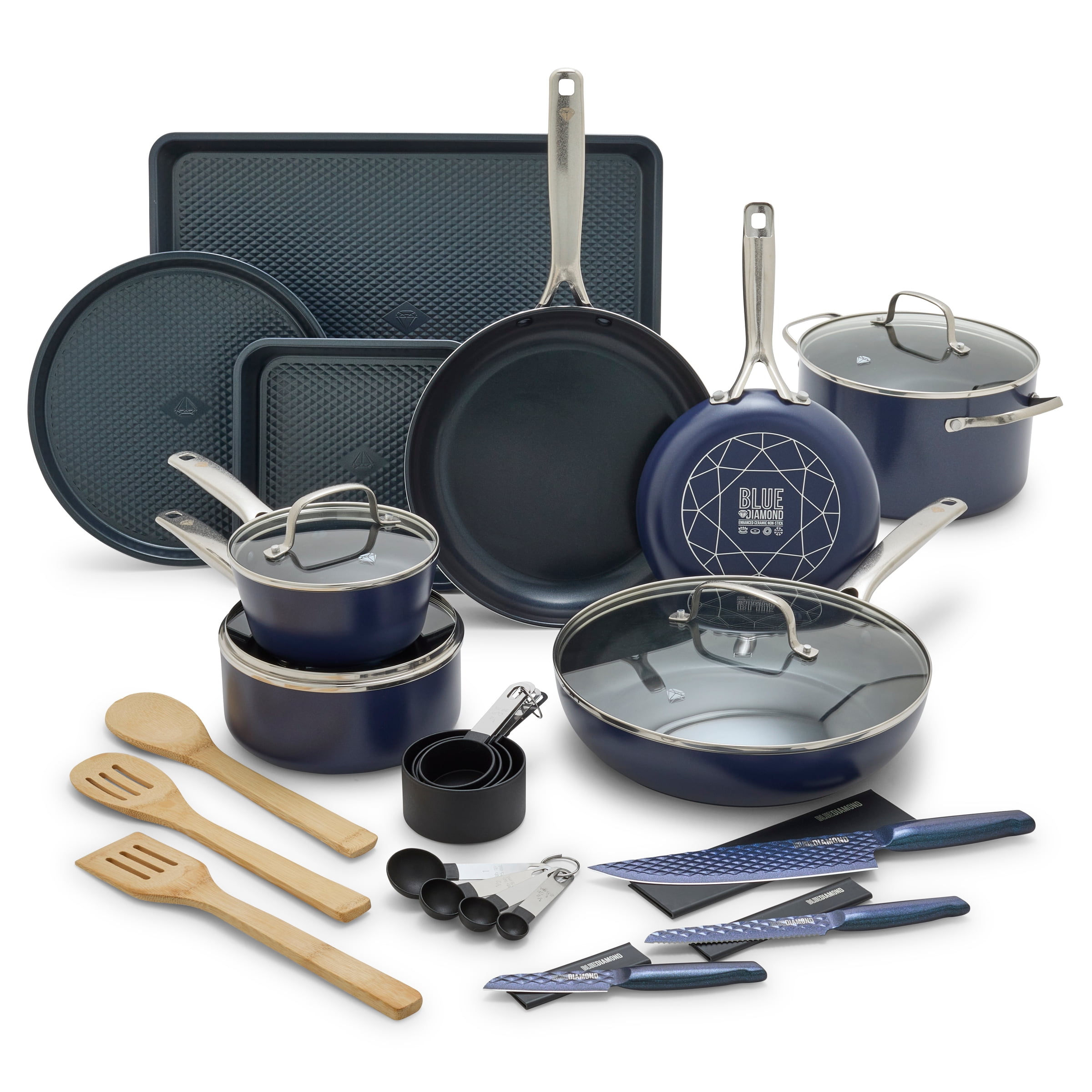 30Piece Blue Diamond Ceramic NonStick Dishwasher Safe Cookware Set