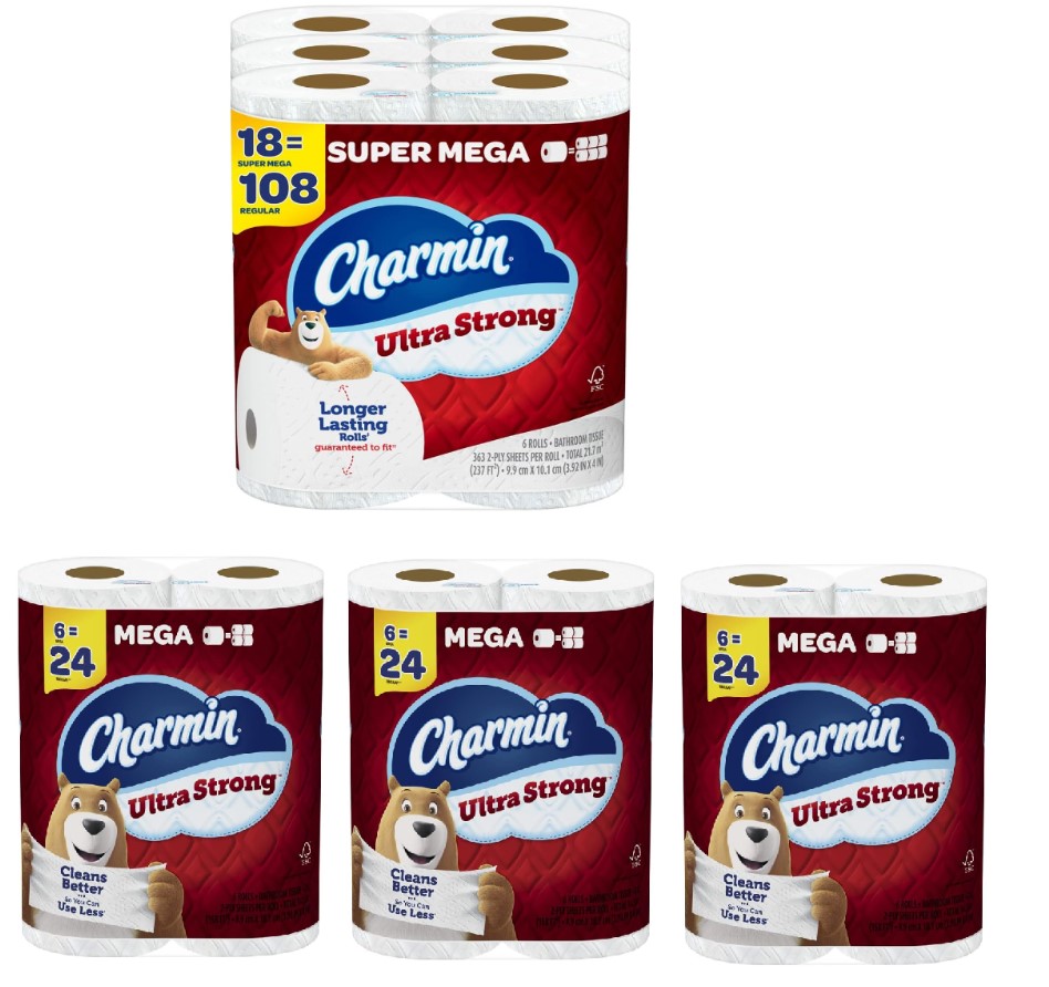 Charmin Ultra Strong Toilet Paper 18Ct Super Mega Rolls + 18Ct Mega