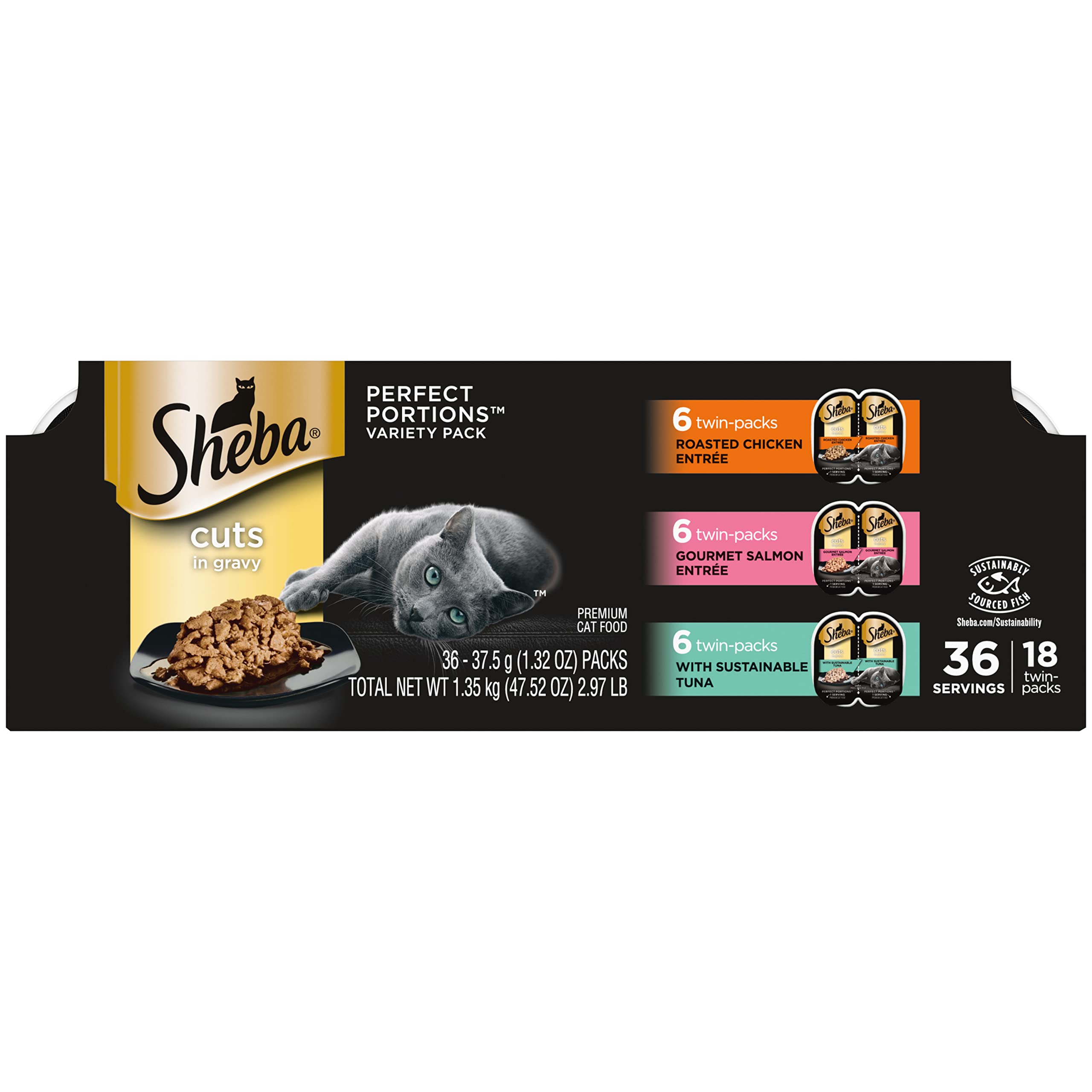 18-Ct 1.3-Oz Twin Pack Sheba Perfect Portions Wet Cat Food in Gravy (Tuna Entrée/Gourmet Salmon Entrée/Roasted Chicken Entrée) $13.98 w/ S&S + Free Shipping w/ Prime or on $35+