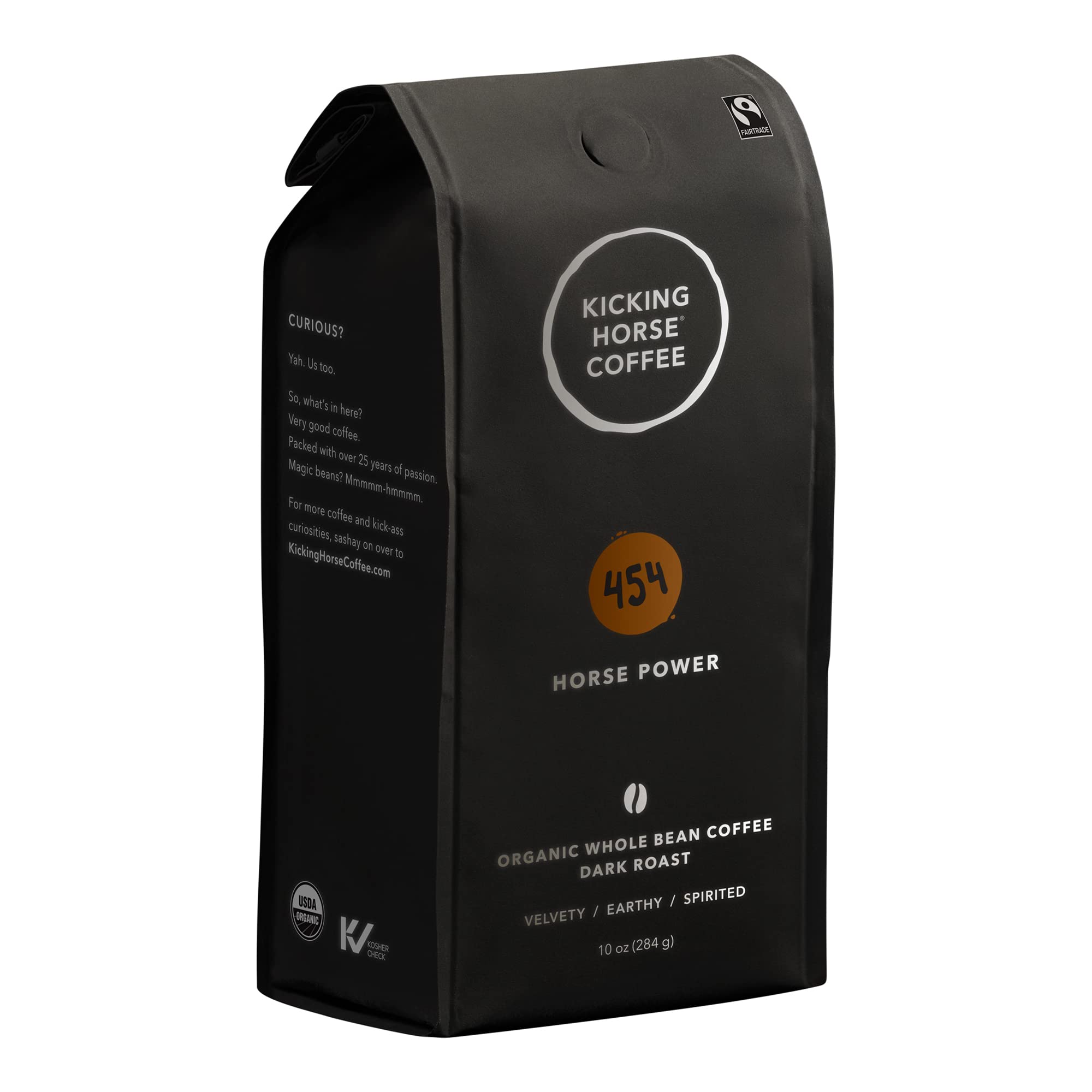10-Oz Kicking Horse Organic Whole Bean Coffee (454 Horse Power; Dark Roast) $4.84 w/ S&S & More + Free Shipping w/ Prime or $35+