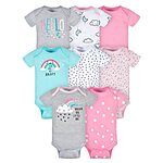 8-Pack Gerber Baby Girl's Short Sleeve Onesies Bodysuits (Various colors, sizes) $15 + Free Shipping w/ Prime or on $35+