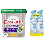 62-Ct Cascade Platinum Dishwasher Pods (Lemon) + 2-Ct 8.8-Oz Febreze Sprays $16.15 w/ Subscribe &amp; Save