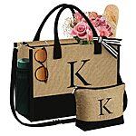 YOOLIFE Initial Jute Tote Bag &amp; Makeup Bag for Women $10.99 + Free shipping w/ prime or on 35+