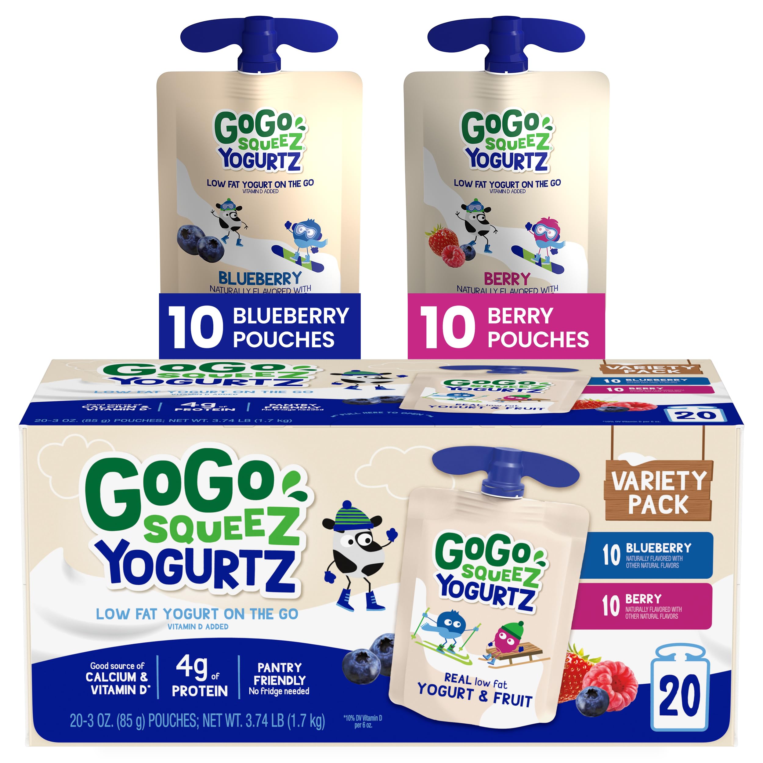 20-Pack 3-Oz GoGo squeeZ yogurtZ Variety Pack (Blueberry & Berry) $10.74 w/ S&S + Free Shipping w/ Prime or on $35+