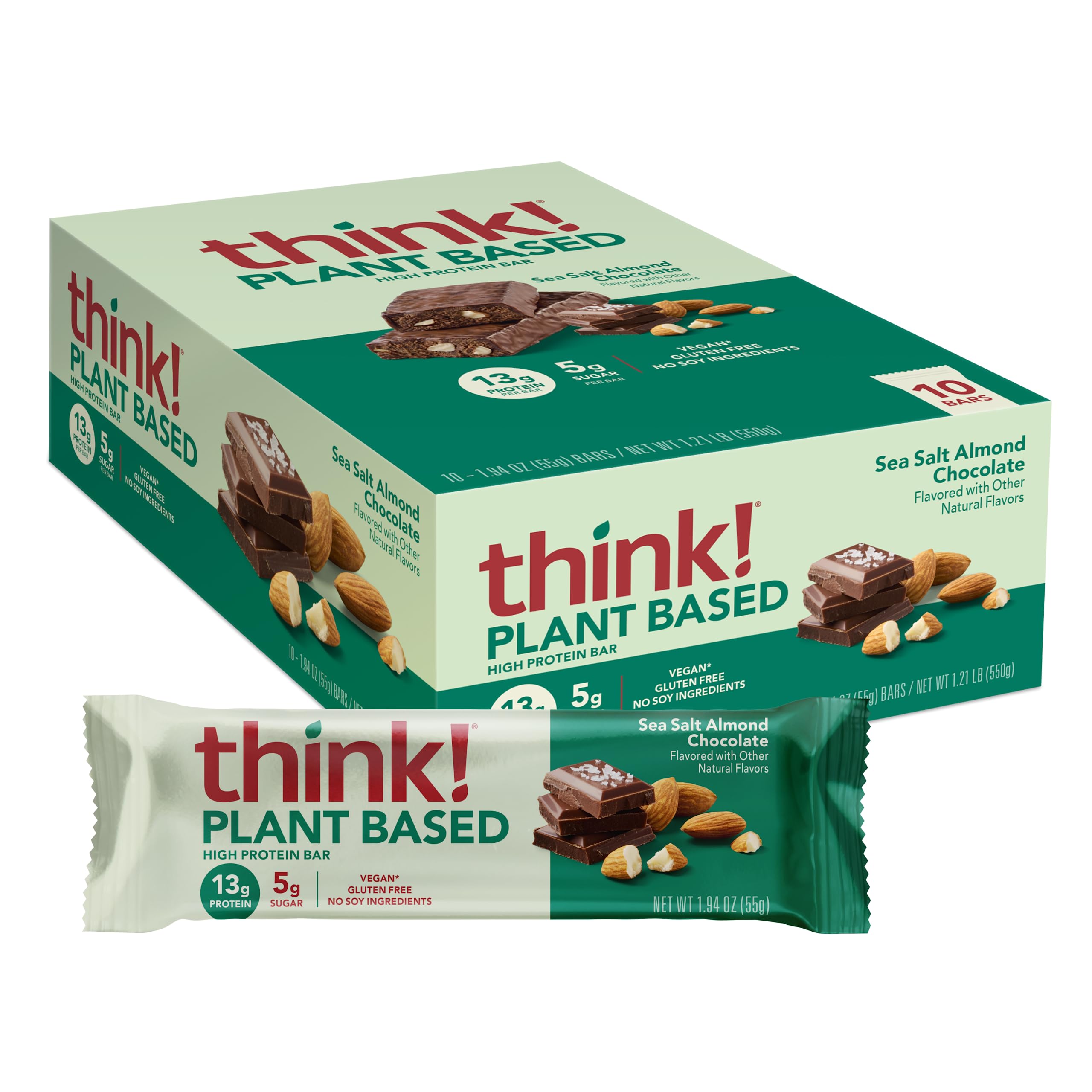 10-Count think! Vegan/Plant Based Protein Bars (Sea Salt Almond Chocolate) $10.22 w/ S&S + Free Shipping w/ Prime or on $35+