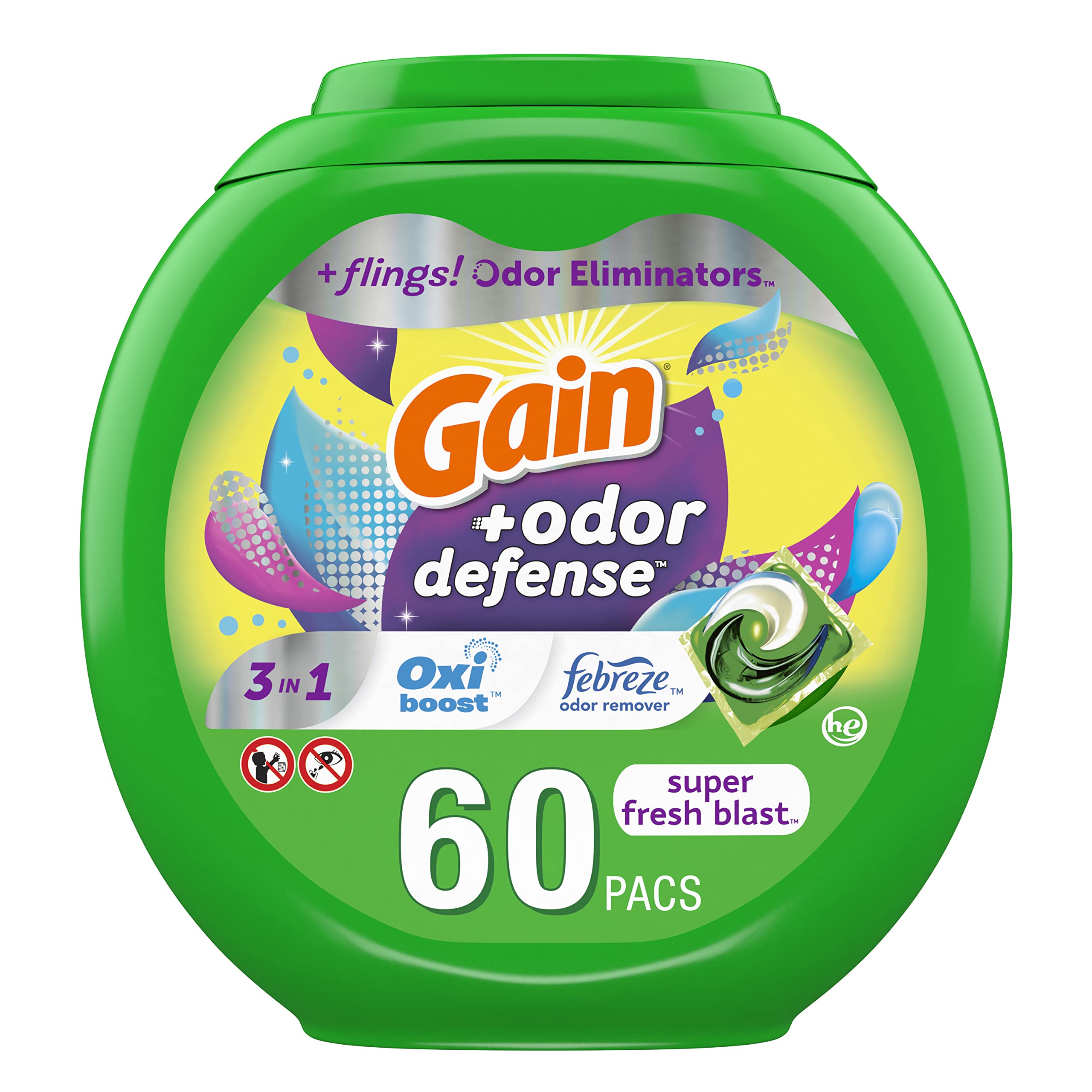 60-Count Gain Flings Laundry Detergent Pacs with Odor Defense (Super Fresh) $15.14 + $8.50 Amazon Credit w/ S&S + Free Shipping w/ Prime or on $35+