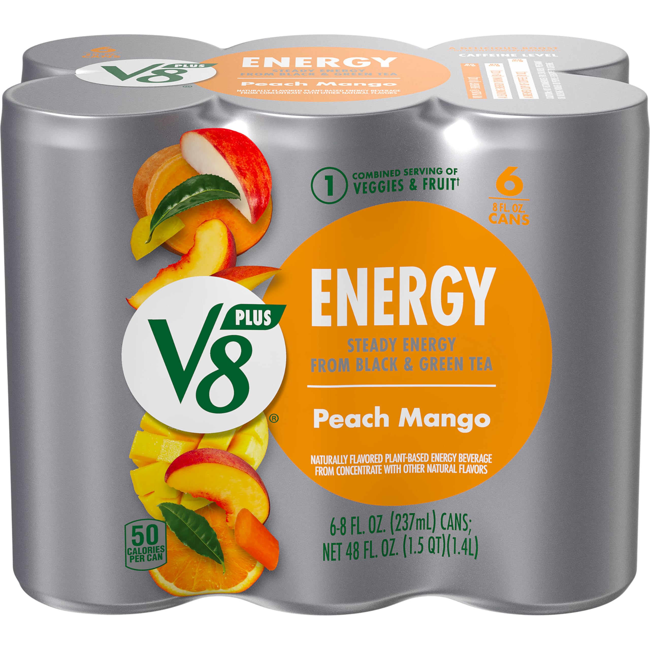 6-Pack 8-Oz V8 +ENERGY Energy Drinks (Peach Mango or Pomegranate Blueberry) $3.68 + Free Shipping w/ Prime or on $35+