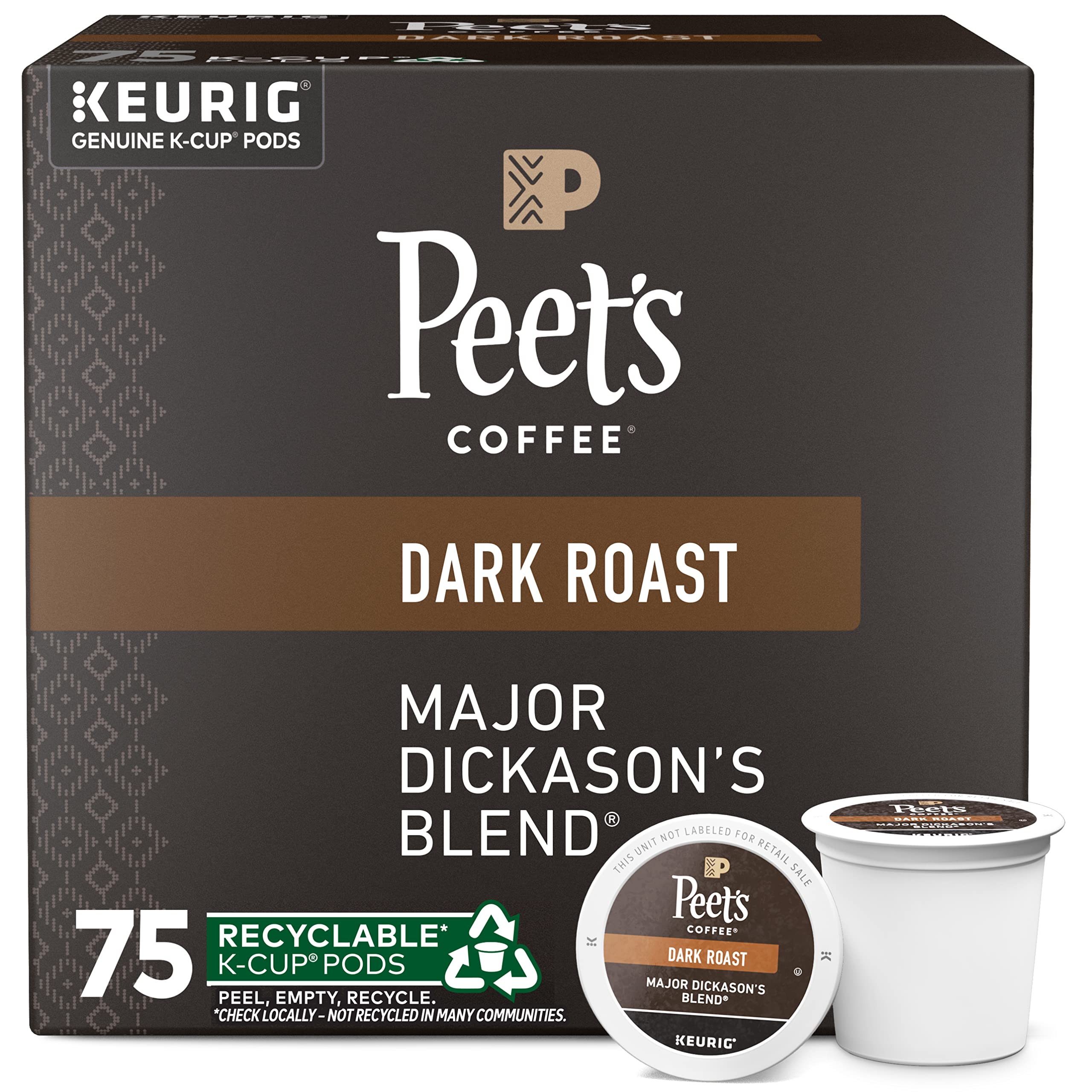 75-Count Peet's Dark Roast K-Cup Pods (Major Dickason's Blend) $22 w/ S&S + Free Shipping