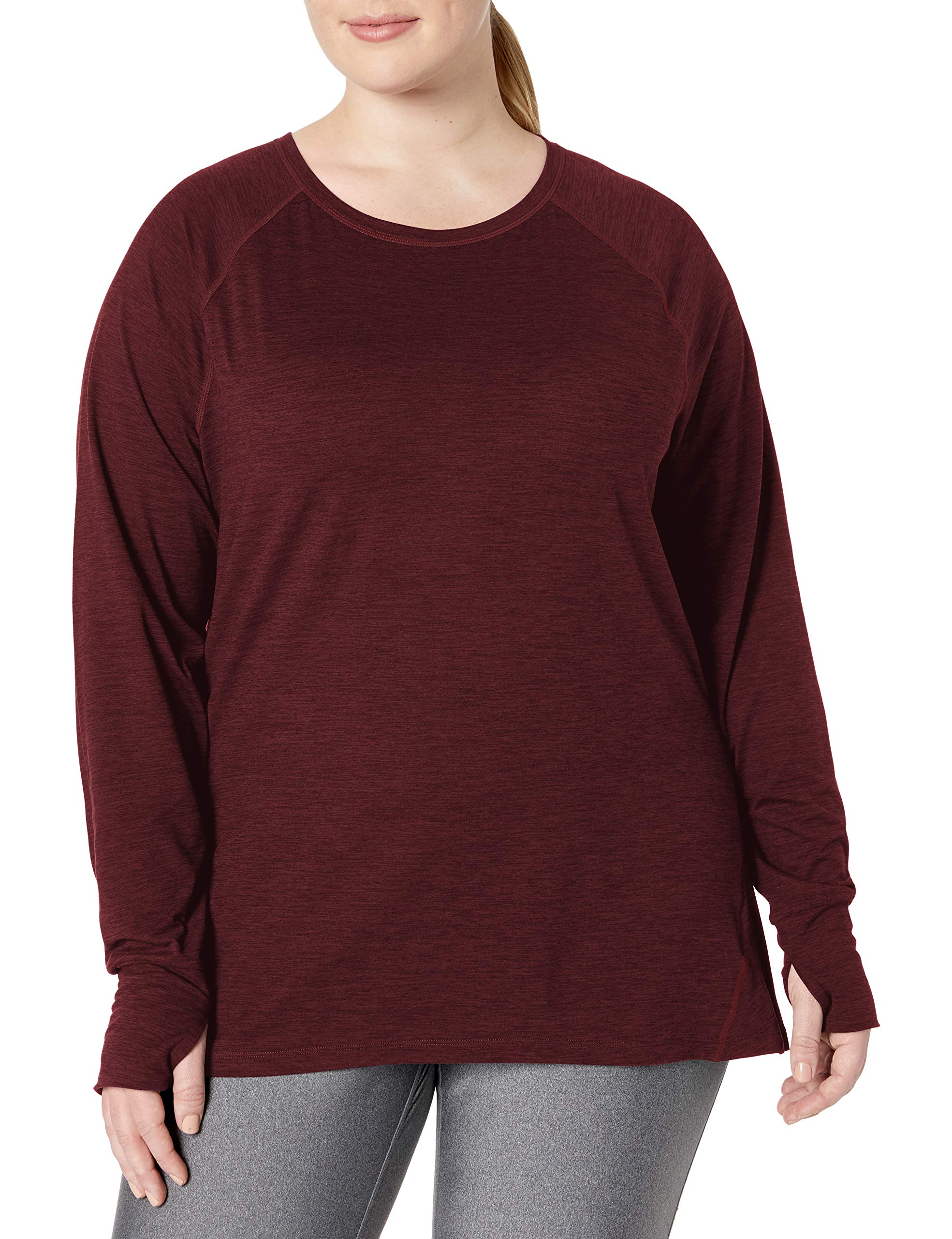 Amazon Essentials Women's Brushed Tech Stretch Long-Sleeve Crewneck Shirt (Burgundy Space Dye) $6.50 + Free Shipping w/ Prime or on $35+