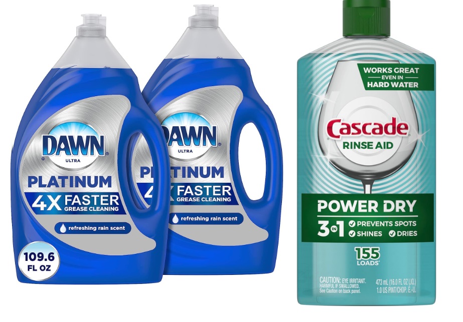 2Pack 54.8Oz Dawn Platinum Dish Soap Liquid + 16Oz Cascade Power Dry