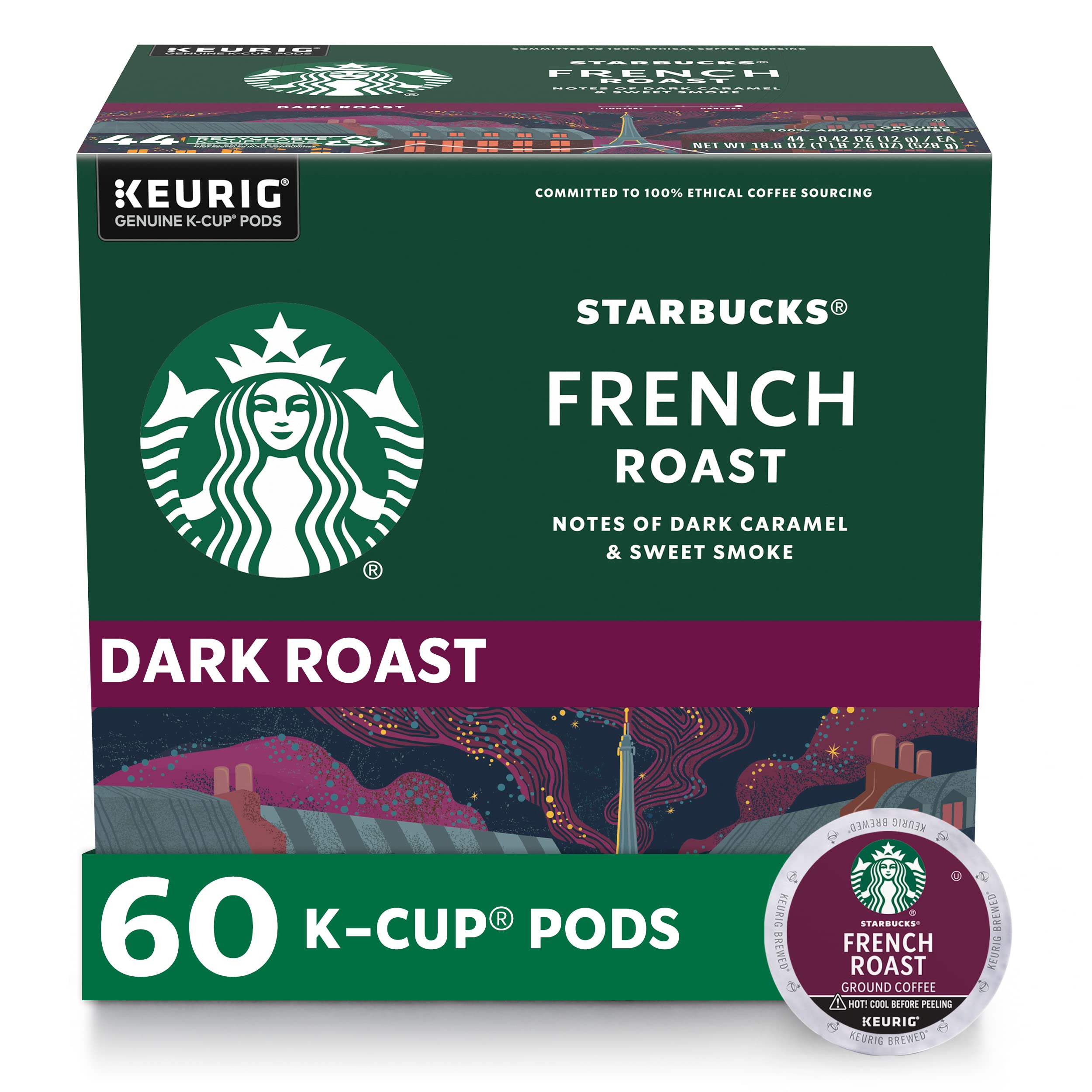 60-Count Starbucks K-Cup Dark Roast Coffee Pods (French Roast) $21.99 w/ S&S + Free Shipping w/ Prime or on $35+