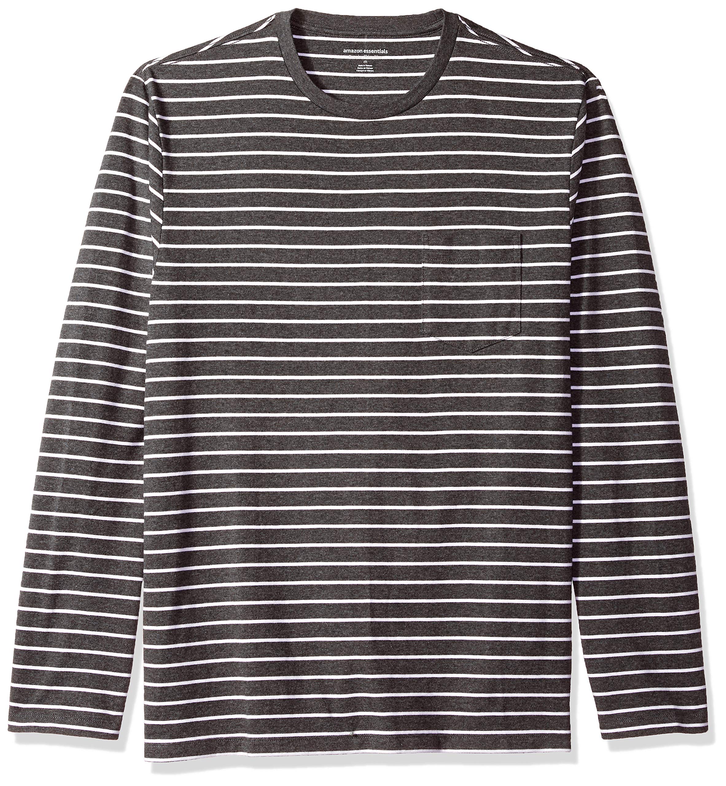 Amazon Essentials Men's 100% Cotton Regular-Fit Long-Sleeve T-Shirt (Charcoal Heather White Stripe, Various Sizes) $4.4 + Free Shipping w/ Prime or on $35+