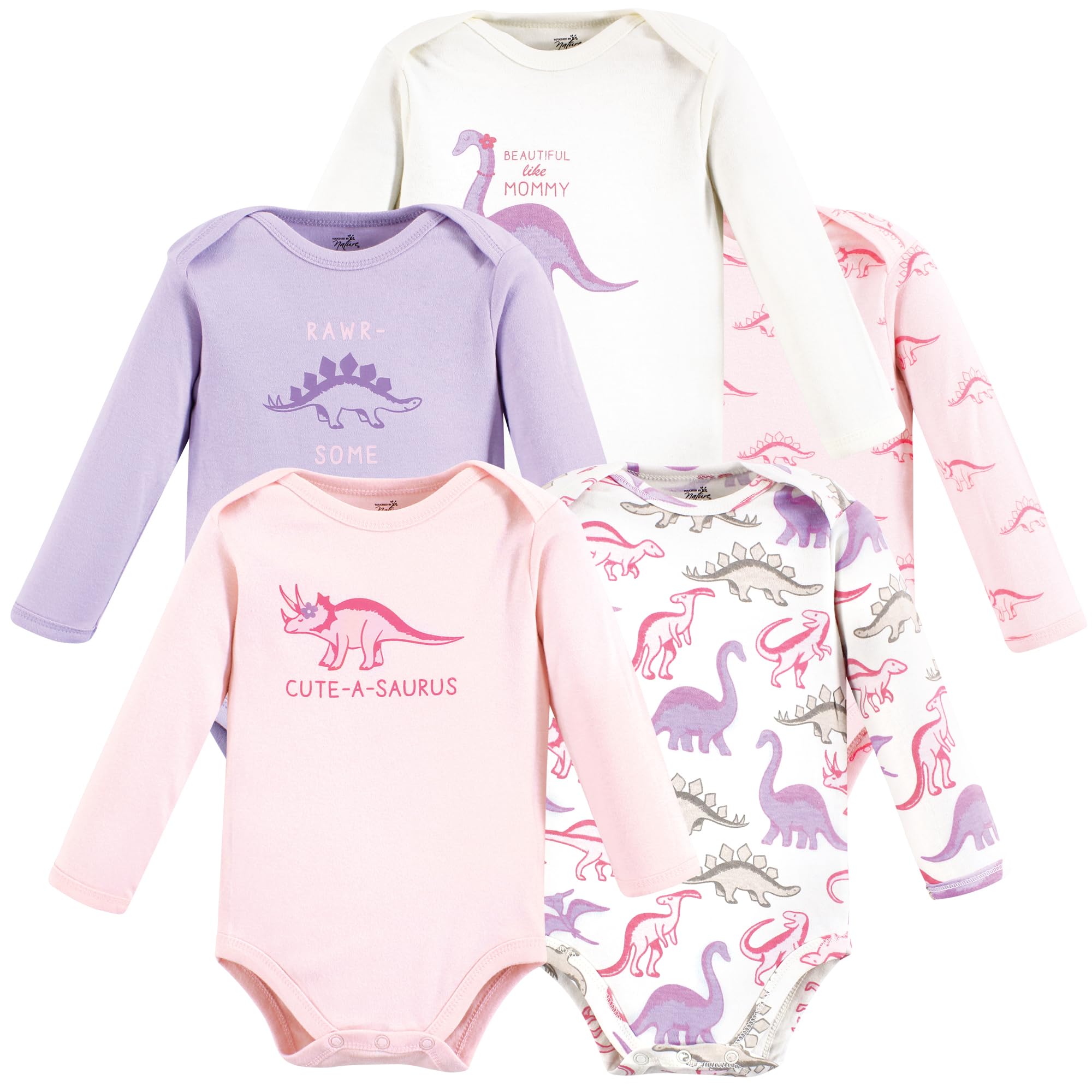 5-Pack Touched by Nature Baby Organic Cotton Bodysuits (Retro Dino) $9.40