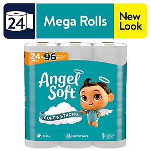 24-Count Angel Soft Mega Rolls 2-Ply Toilet Paper $  15.46 + Free S&H w/ Walmart+ or $  35+