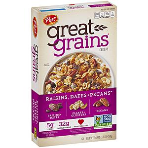 16-Oz Post Great Grains Raisins, Dates & Pecans Whole Grain Cereal $  3.05 w/ S&S and more + Free Shipping w/ Prime or on $  35+