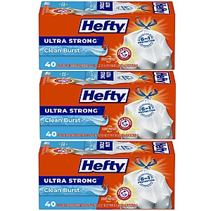 40-Count 13-Gallon Hefty Ultra Strong Tall Kitchen Trash Bags (Clean Burst) 3 for $  26.43 + $  10 Amazon Credit w/ S&S + Free Shipping w/ Prime or on $  35+