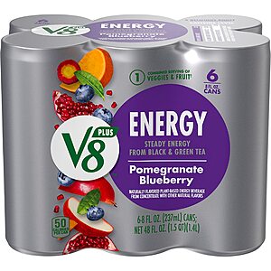6-Pack 8-Oz V8 +ENERGY Energy Drink (Various)