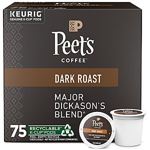 75-Count Peet’s Dark Roast K-Cup Pods (Major Dickason's Blend) $  21.99 w/ S&S + Free Shipping w/ Prime or on $  35+