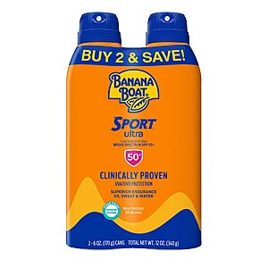 2-Pack 6-Oz Banana Boat Sport Ultra SPF 50 Sunscreen Spray 2 for $23.75 + $10 Amazon Credit w/ S&S + Free Shipping w/ Prime or on $35+
