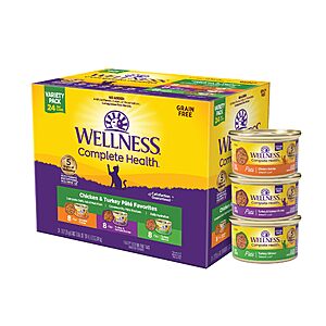 24-ct 3-oz Wellness Complete Health Adult Wet Cat Food (Chicken & Turkey Pate) $22.75 & More w/ Subscribe & Save