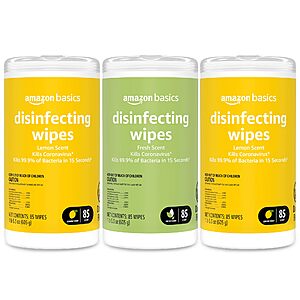 3-Pack 85-Count Amazon Basics Disinfecting Wipes (Lemon Scent & Fresh Scent) $9 w/ S&S + Free Shipping w/ Prime or on $35+
