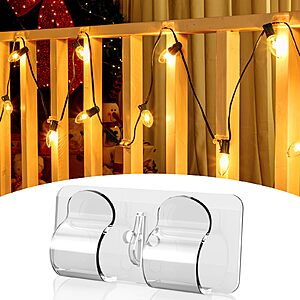 Prime Members: 30-Count Brightown Double Hook Light Clips w/ 35 Adhesive Strips (Clear) $3.99 + Free Shipping