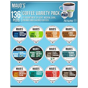 136-Count Maud's Family Pack Coffee K-Cups Pods (12 Flavor Variety Pack) $31.95 w/ Subscribe & Save + Free Shipping
