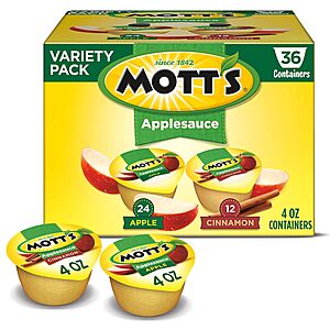 36-Packs 4-Oz Motts Apple & Cinnamon Variety Applesauce $11.77 w/ S&S + Free Shipping w/ Prime or $35+ $9.6