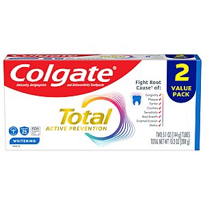 2-Pack 5.1-Oz Colgate Total Whitening Toothpaste (Mint) $5 + Free Shipping w/ Prime or on $35+