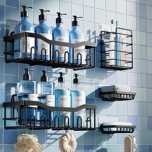 5-Piece EUDELE Rustproof Stainless Steel Hanging Shower Caddy Set w/ Adhesive .10