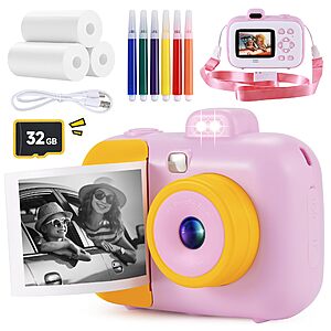 32GB YEEHAO Kids' Instant Print 1080p Digital Video Camera (Pink) $10