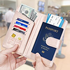 Herain Passport Wallet Holder w/ RFID Magnetic Buckle Clasp (Rose Gold) 