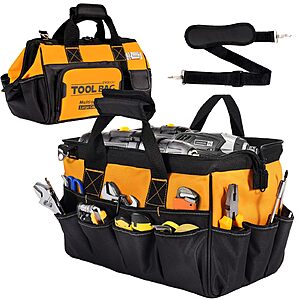 [Prime] 16" 19-Pockets ZWZIOO Heavy Duty Tool Bag (Black & Yellow) $17.49 + Free Shipping
