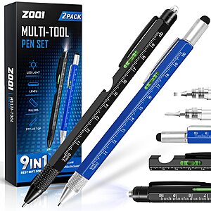 2-Pack ZOOI 9-in-1 Multitool Pen (Black & Blue) $5.99 + Free Shipping w/ Prime or on $35+