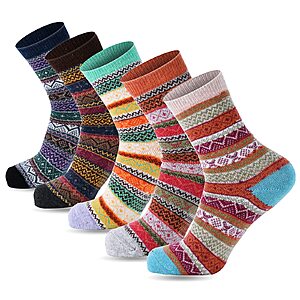 [Prime] 5-Pair YANGYANG Women's Winter Warm Thick Crew Knit Socks (5 Pairs Mix Color F) $6.29 & More + Free Shipping
