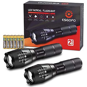 2-Pack Esgofo Handheld Battery Powered LED Flash Light (Black) $5.59 + Free Shipping w/ Prime or on $35+