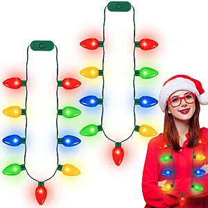 2-Pack QZYL Christmas 9 LED Bulbs Light Up Necklace w/ 3 Flash Modes $5.60 & More