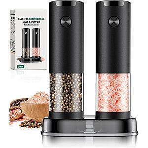 ioion Electric Salt and Pepper Grinder Set w/ Ceramic Blades (Black) $13.80 
