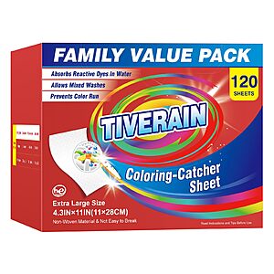 120-ct TIVERAIN Coloring-Catcher Sheet for Laundry $6