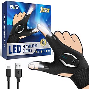 1-Pair BIIB Rechargeable LED Flashlight Gloves (Black) $9.99 + Free Shipping w/ Prime or on $35+