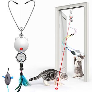 Prime] FEELNEEDY Laser Cat Toy Interactive Wand w/ Feather & Mouse $9.59 + Free Shipping